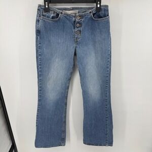 Y2K Express Hipster Flare Jeans Womens 5/6 R Blue Denim Button Fly Low Rise